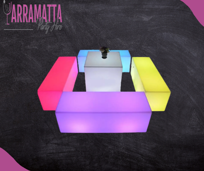 LED Straight Bench & Cube Table Set