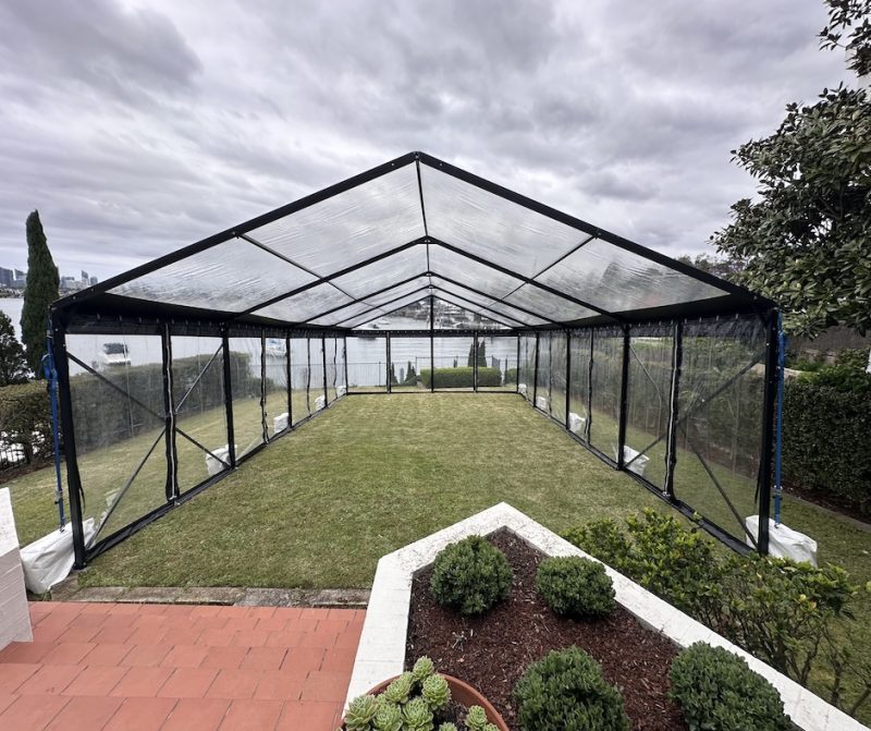 Black Framed Marquee With Clear Ceiling 6m x 6m